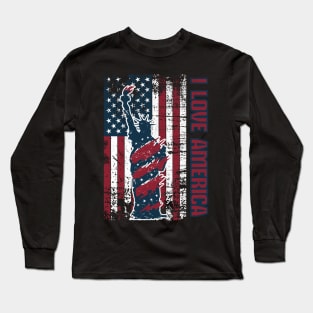 I Love America USA Flag Statue of Liberty Long Sleeve T-Shirt